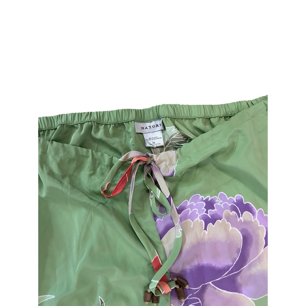 Natori satin green floral pajama set sz xl - Picture 3 of 10